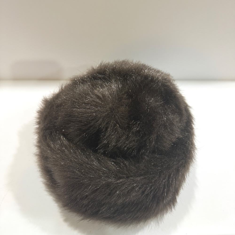 Vintage Brown Faux Fur Pillbox Hat Union Made Elastic Band Winter Luxe